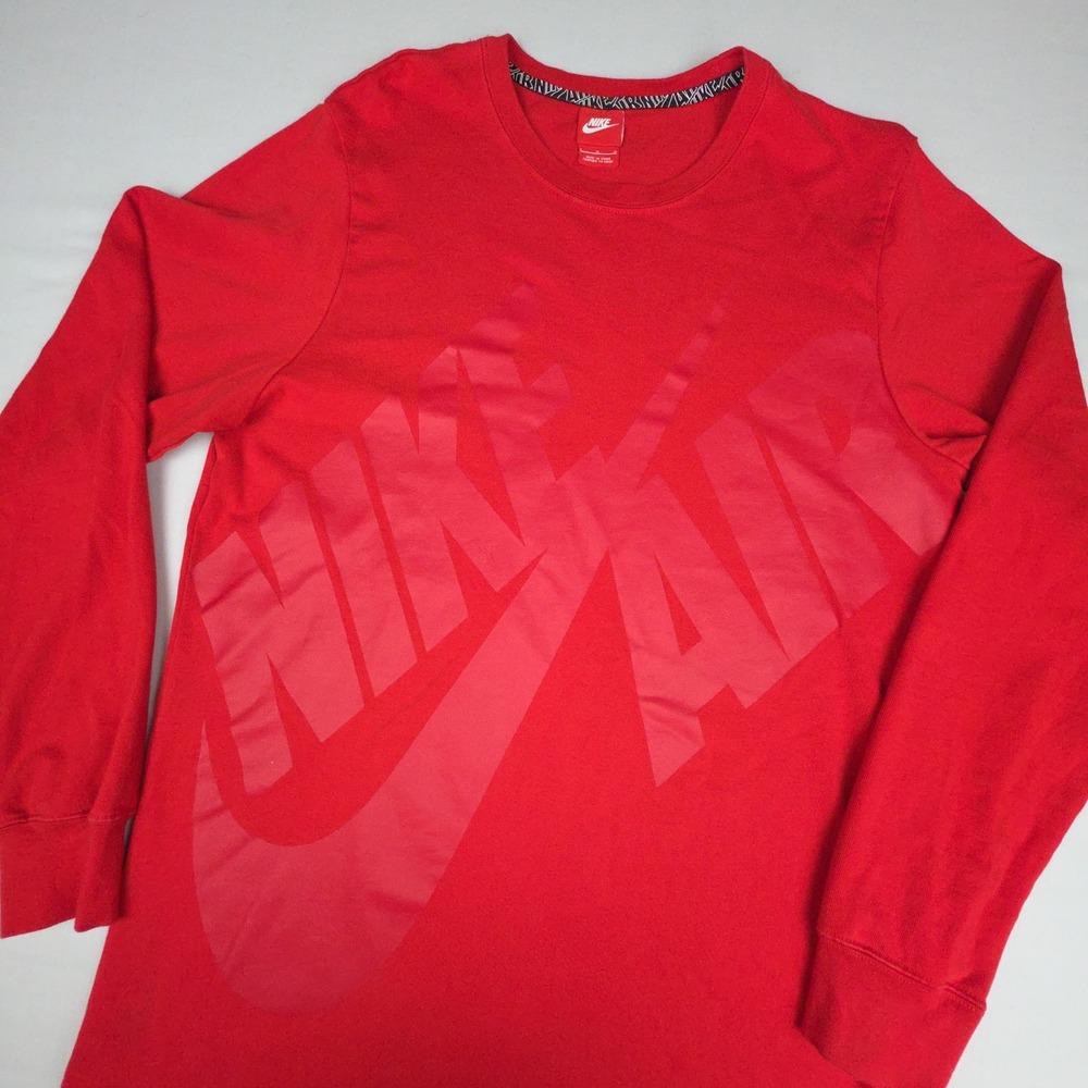 Nike Air Graphic Long Sleeve T-Shirt Mens L Red Big Logo Cotton Blend Spellout